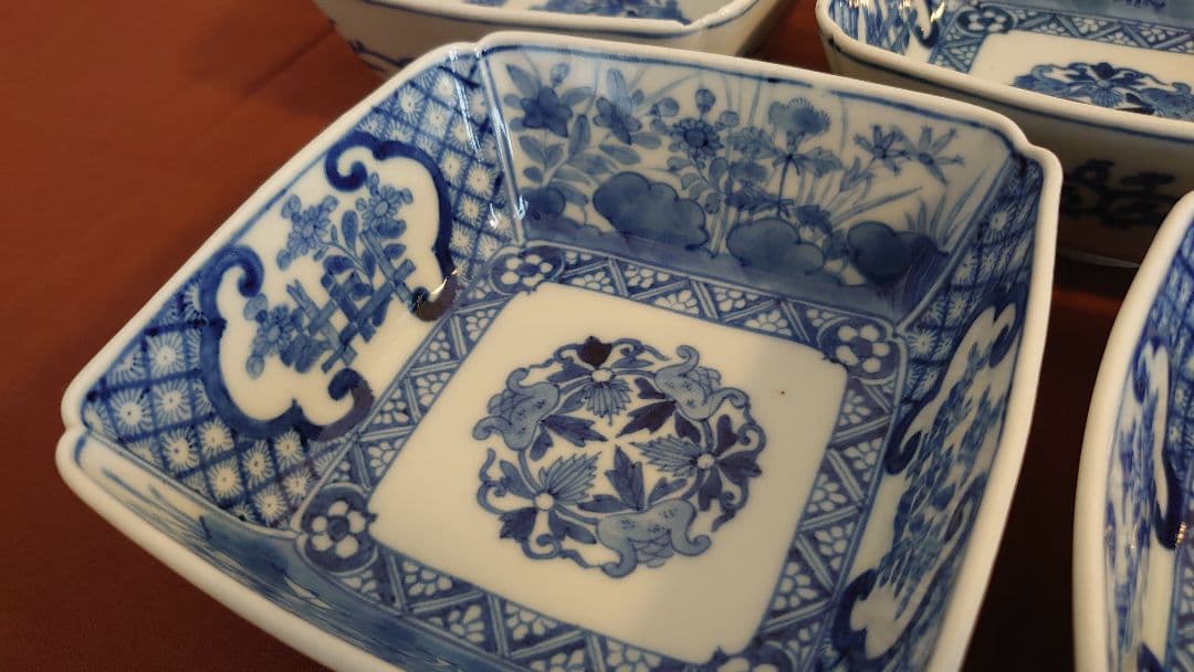 古伊万里　伊万里　染付　角鉢　江戸期　蔵出し　４客