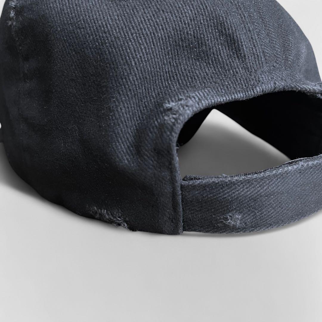 バレンシアガ LOGO VISOR キャップ ダメージ加工 ブラック 帽子