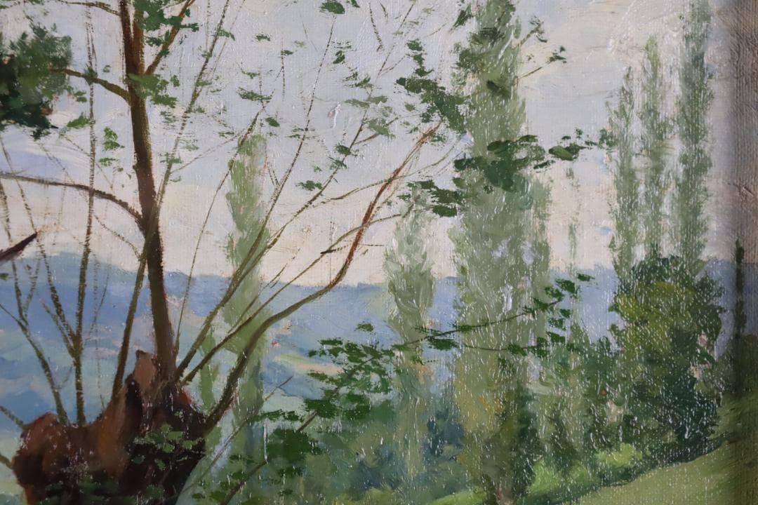 真作保証 19世紀古画 Charles-HenriQuinet 風景画油彩10号