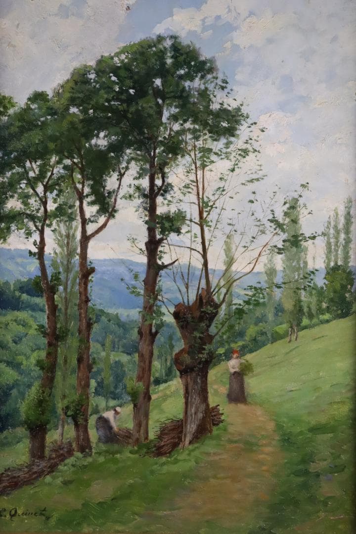 真作保証 19世紀古画 Charles-HenriQuinet 風景画油彩10号