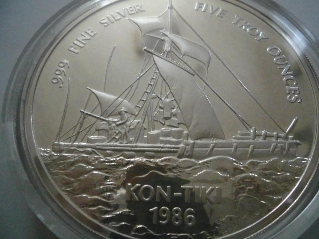サモア コントキ号 銀貨 1986年 $25　5トロイオンス