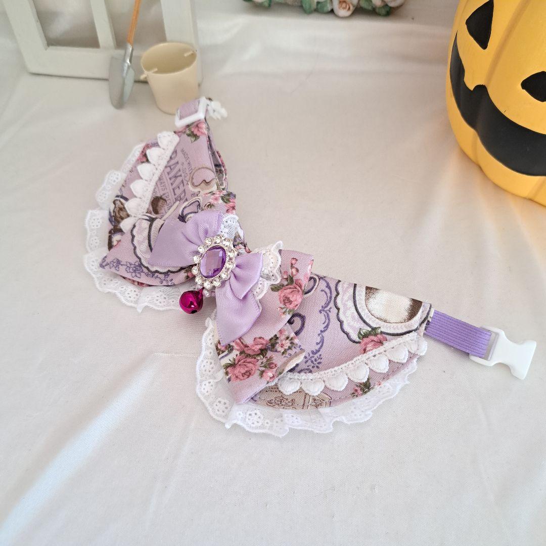襟つき首輪、ハロウィン限定、スイートロリータ(パープル)わんちゃん猫ちゃん用