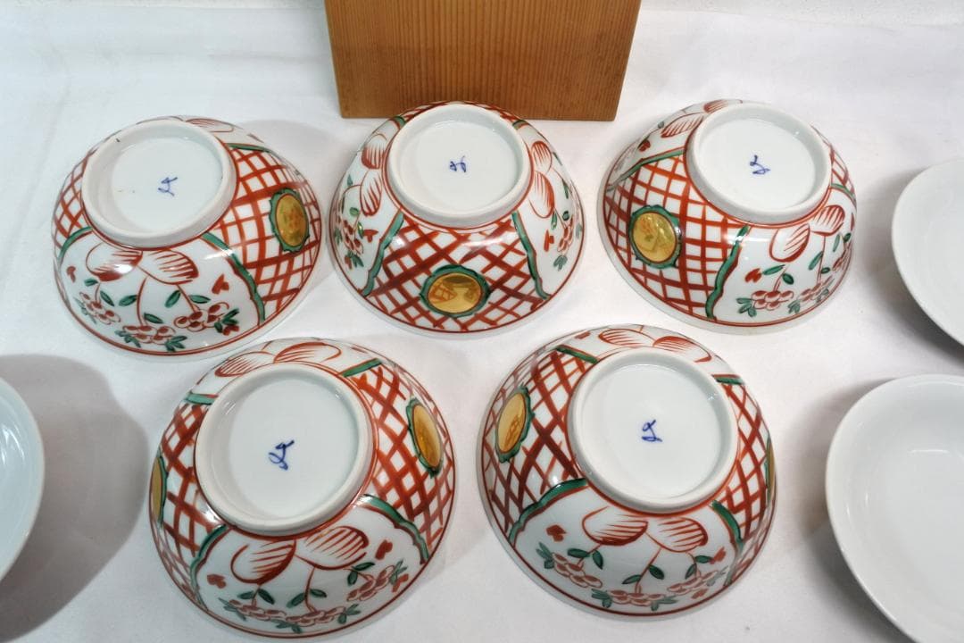 未使用 人間国宝 加藤卓男 幸兵衛窯 呉須赤絵蓋向付 5客揃