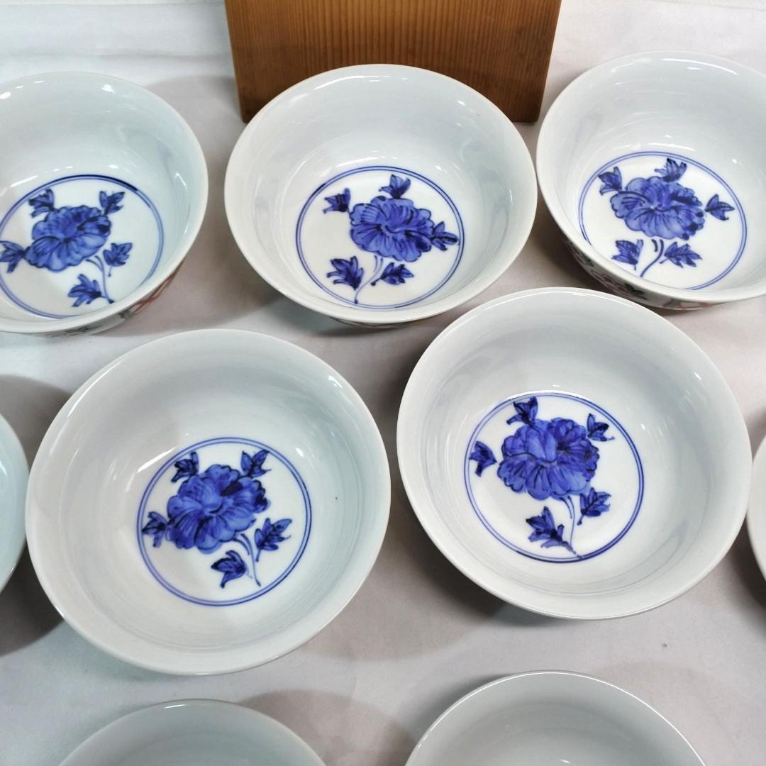 未使用 人間国宝 加藤卓男 幸兵衛窯 呉須赤絵蓋向付 5客揃