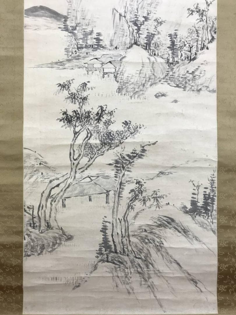 真作/梁川星巌/山水画賛/山水図/掛軸☆宝船☆AE-273