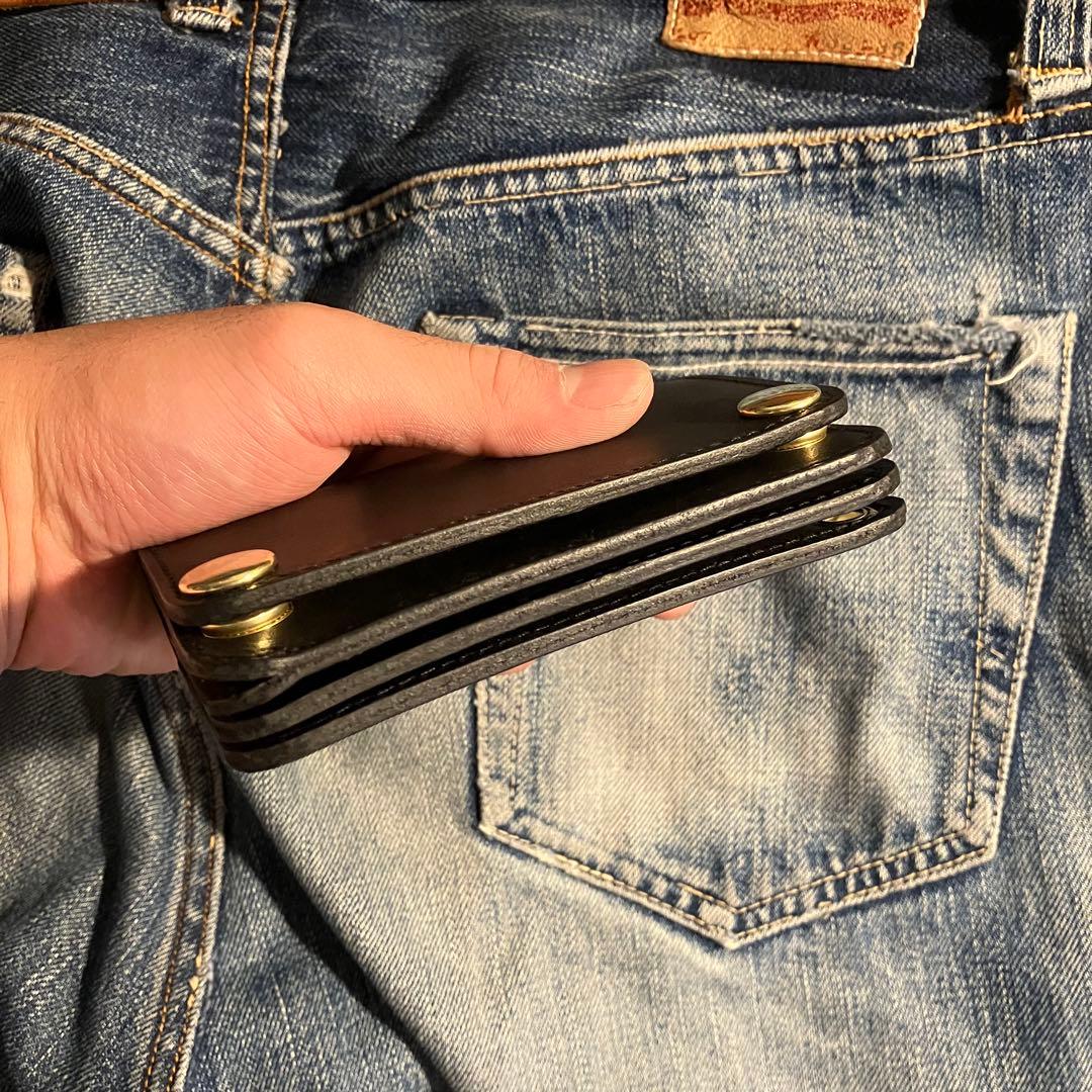 お札が折れない！ミドルトラッカーウォレット 3層 ブラス 栃木レザー