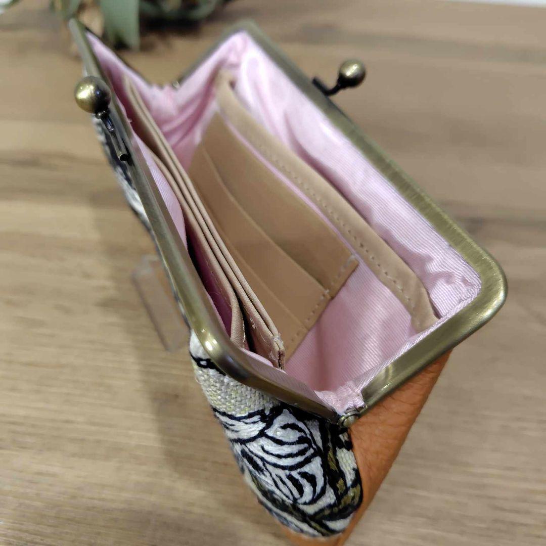 し*ん様 ミナペルホネン/Rosyロージィベージュ牛革キャメル/がま口牛革長財布