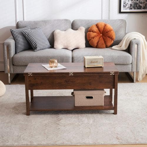 ローテーブル 収納付き センターテーブル 天板昇降式 天板2倍展開可能 大容量