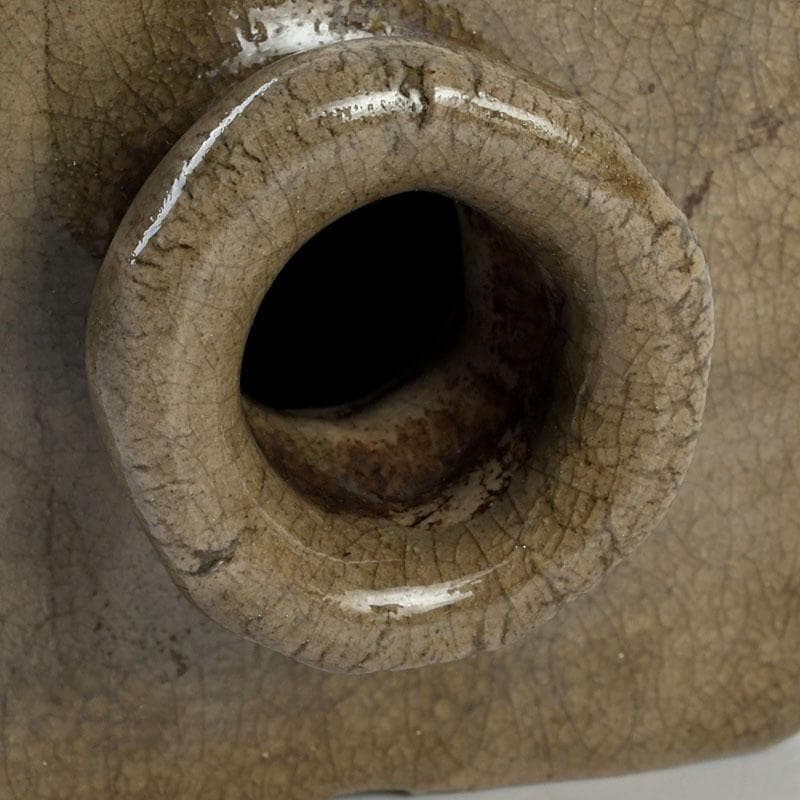 備前焼　古備前　虫明窯　青磁算木形花入　花瓶　共箱　C　9383