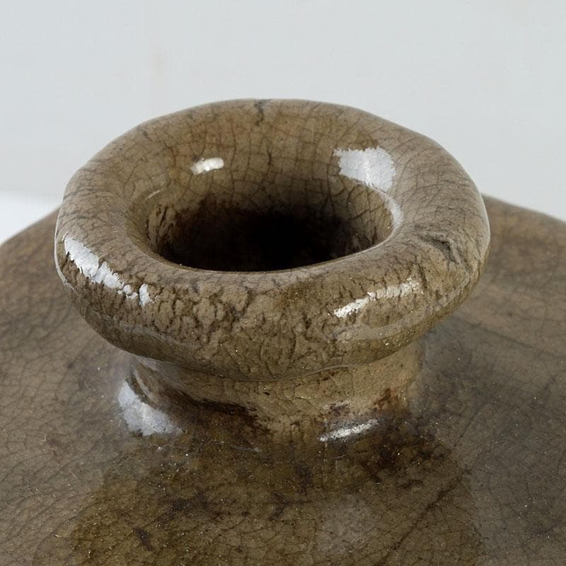 備前焼　古備前　虫明窯　青磁算木形花入　花瓶　共箱　C　9383