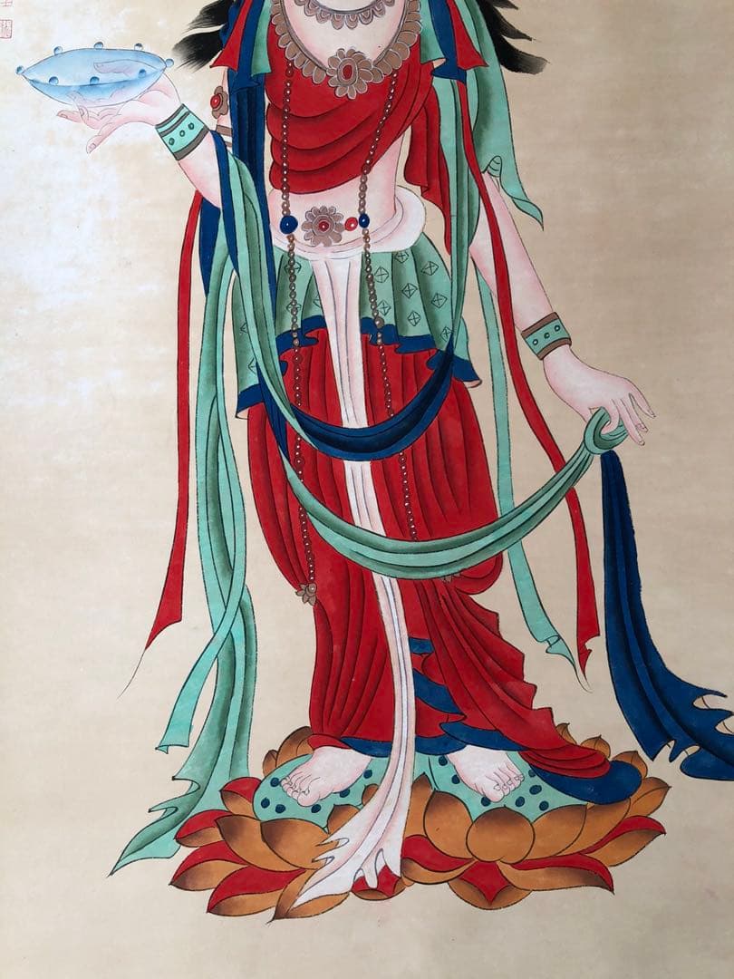 張大千 観音図 掛け軸 四尺 手描き 中国美術 絵画 仏画 観音菩薩 人物画