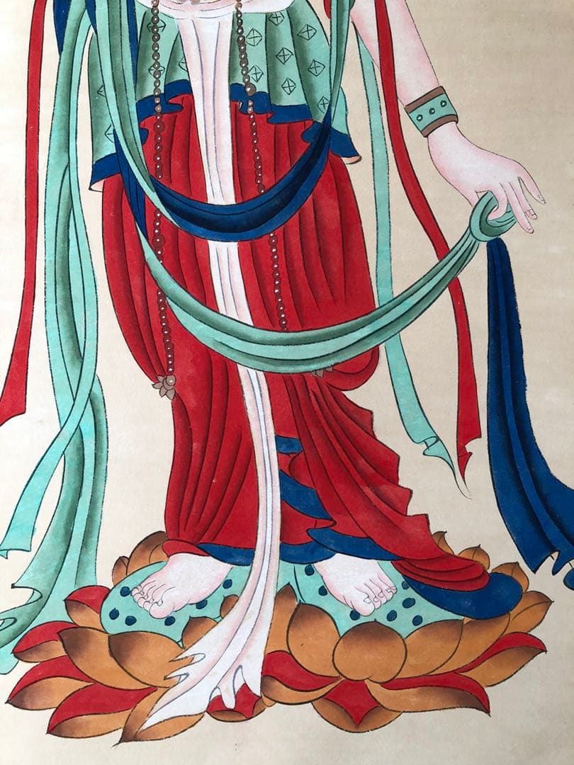 張大千 観音図 掛け軸 四尺 手描き 中国美術 絵画 仏画 観音菩薩 人物画