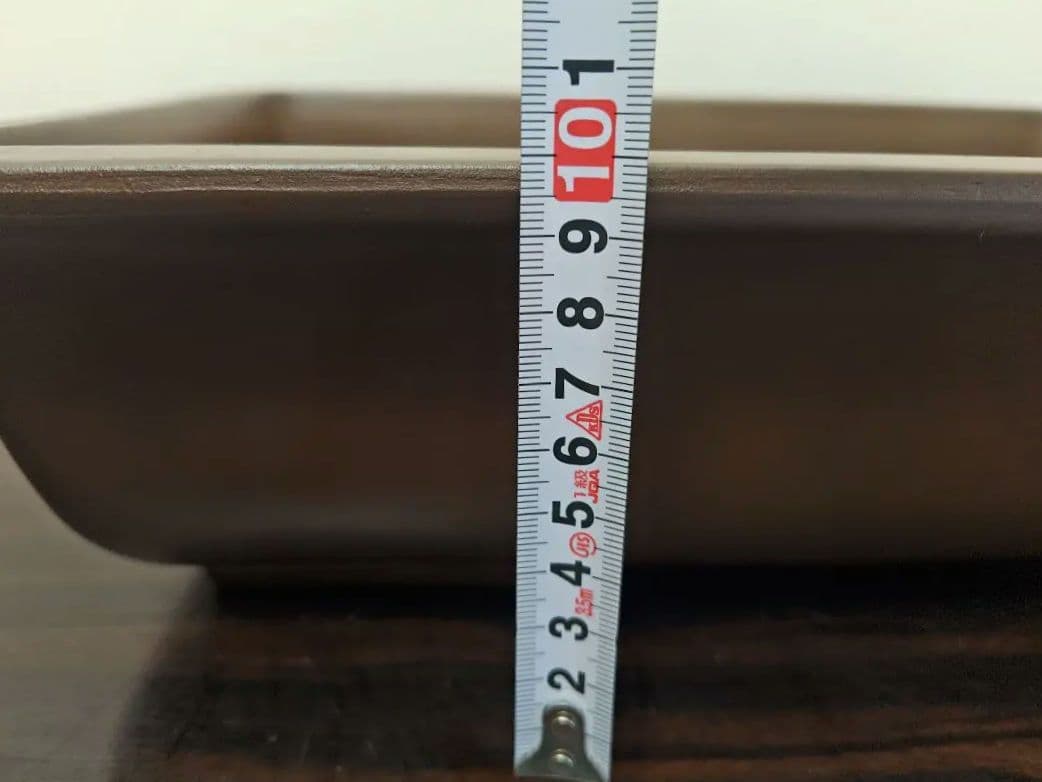 ブラウン 中型陶器盆栽鉢 長方形　落款　亀岡