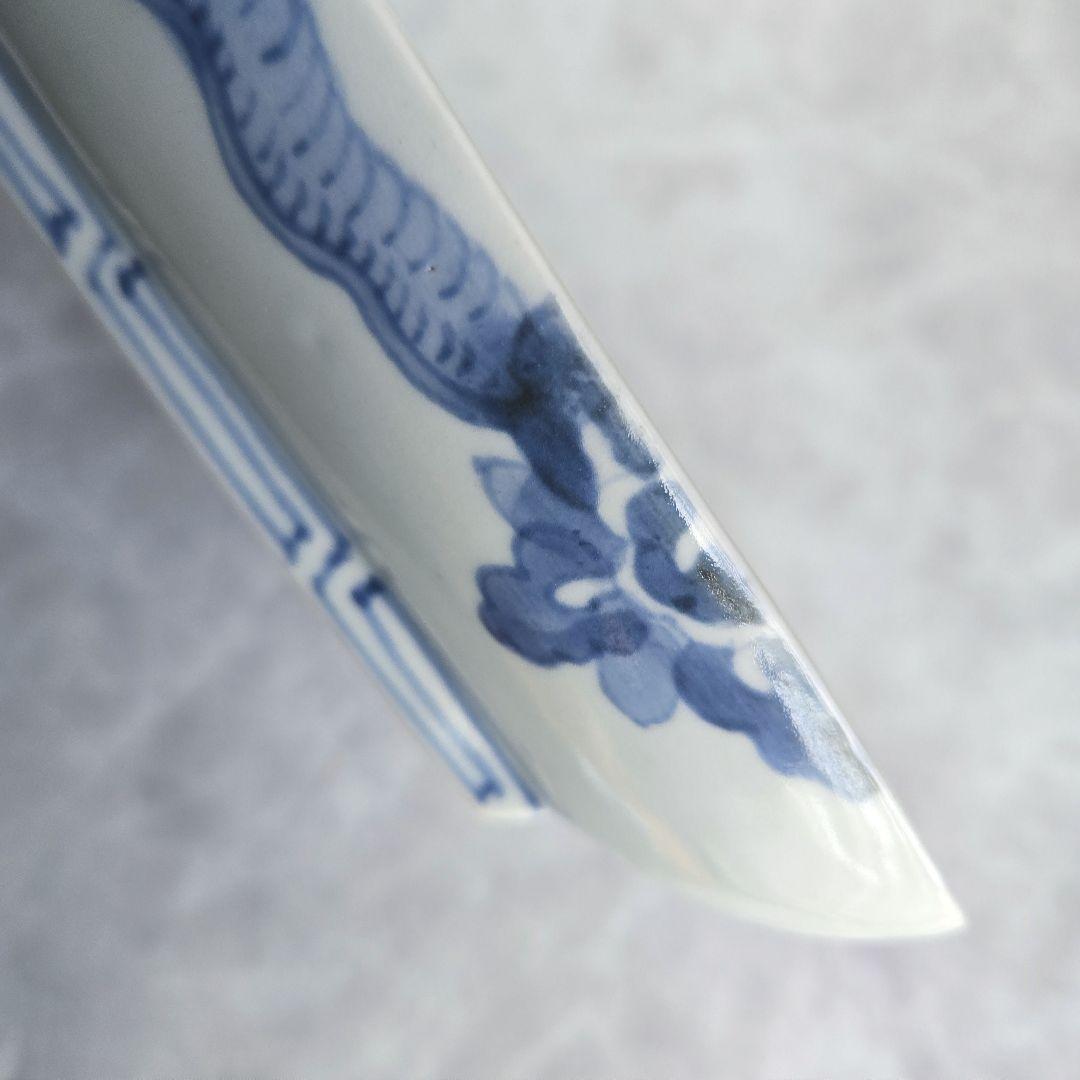 無傷　古伊万里　染付　雲龍　長皿　角皿　江戸時代　金直し　金継ぎ　骨董　竜　龍
