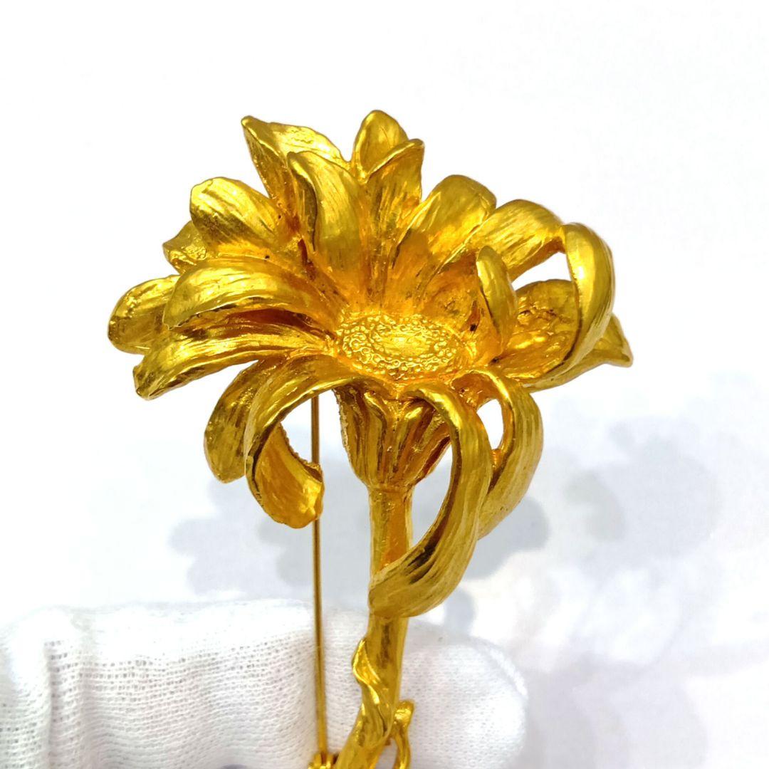 ◆KENZO◆ヴィンテージ フラワー ブローチ 大ぶり ゴールド系 保管品