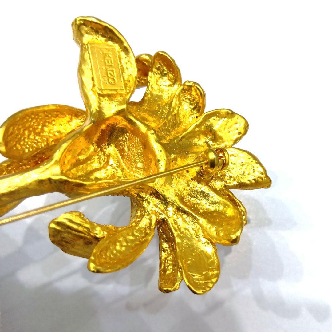 ◆KENZO◆ヴィンテージ フラワー ブローチ 大ぶり ゴールド系 保管品