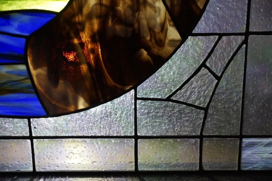 フォロー割　大型ヴィンテージ　ステンドグラス　アンティークパネル 82×83.5