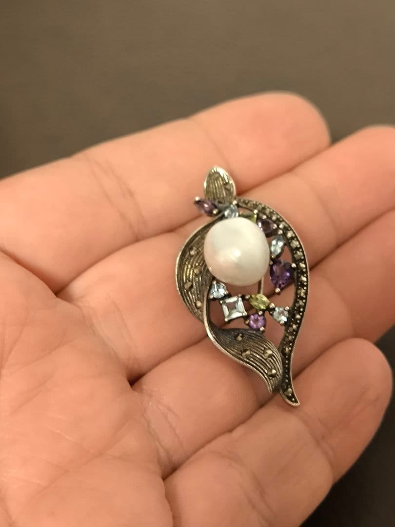 碌山 ROKUZAN ロクザン　シルバー 925 天然石　パール　ブローチ