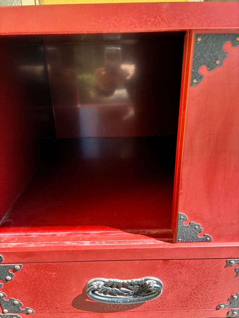 あべちゃん仙台箪笥　赤木肌木地呂漆塗り 彫金手打金具　高級　民芸家具