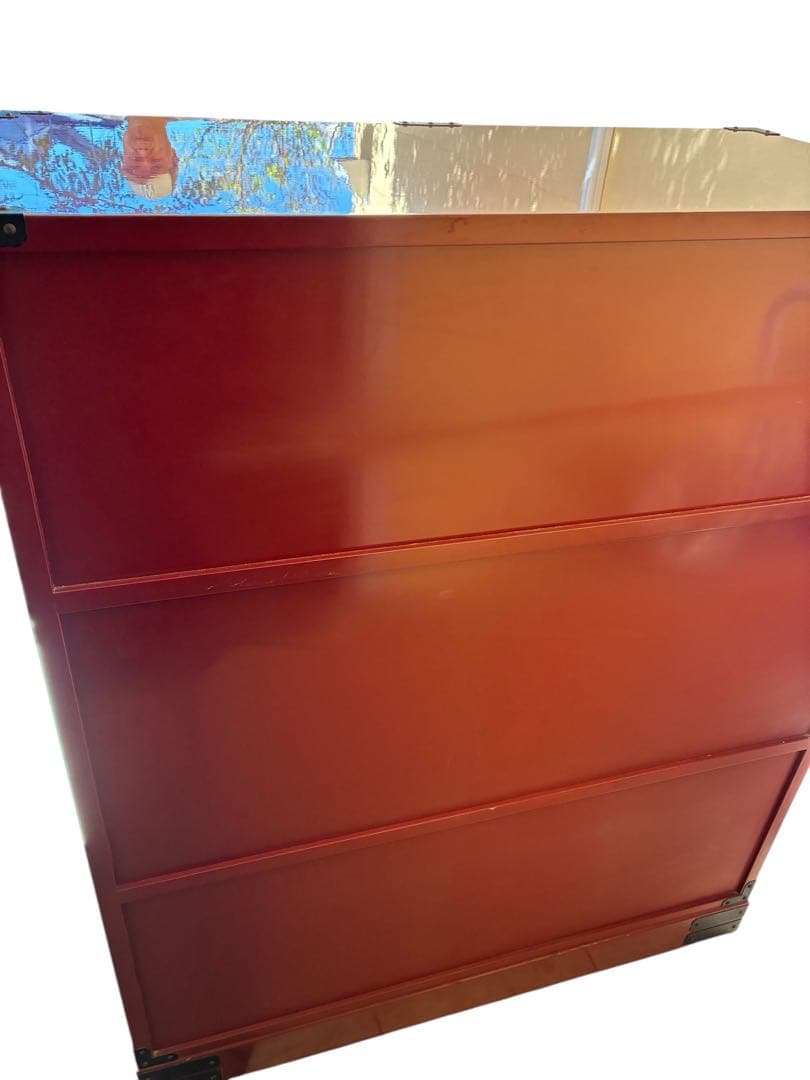 あべちゃん仙台箪笥　赤木肌木地呂漆塗り 彫金手打金具　高級　民芸家具