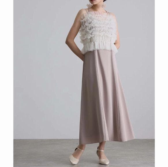 新品タグ無★シャーリングチュールトップス セット ドレス ニアナ L ベージュ