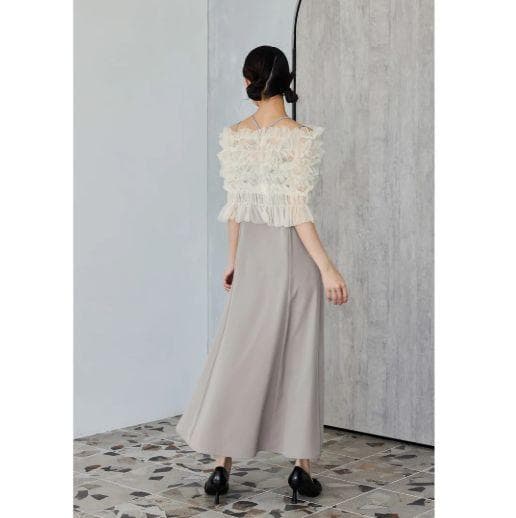 新品タグ無★シャーリングチュールトップス セット ドレス ニアナ L ベージュ