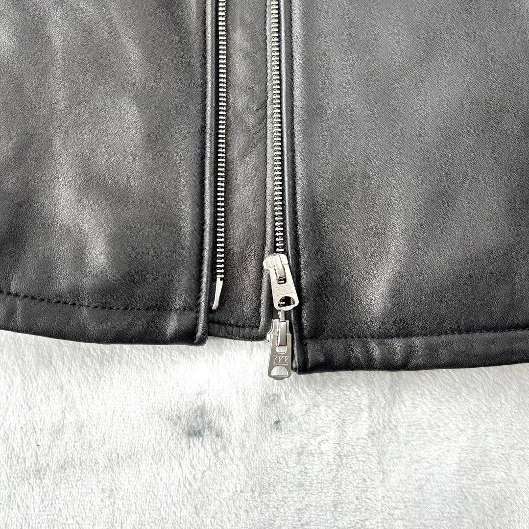 メンズビギ　ラムレザー　シングルライダース　キルティング　ダブルジップ　黒　赤