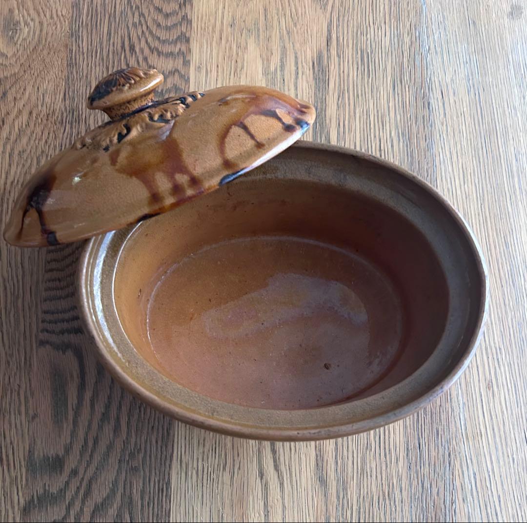 美品　ブラウン陶器オーバル型容器　テリーヌ容器