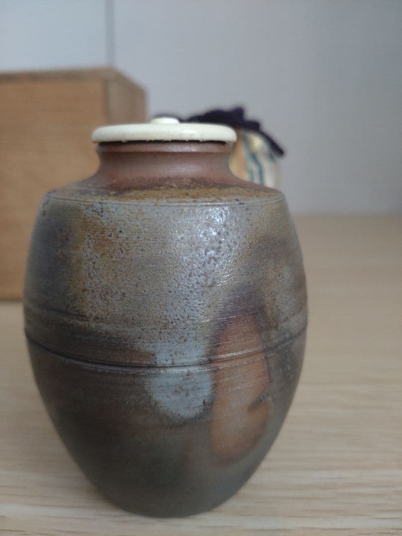 【窯元六姓の木村家】木村陶峰　窯変の美　肩衝茶入　牙蓋　大海茶入