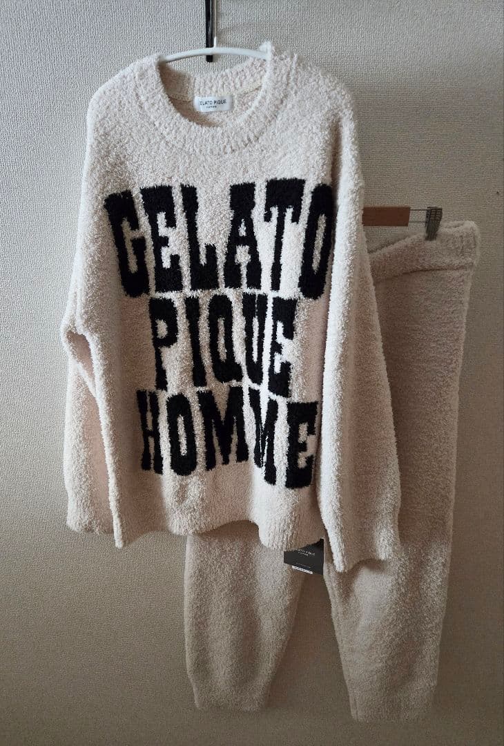 ジェラートピケHOMME パウダービッグロゴプルオーバーパンツセット M タグ付