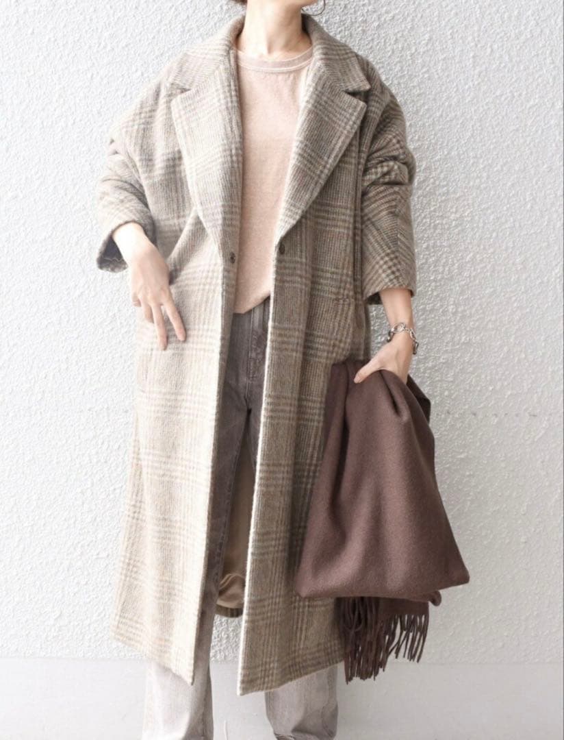 SHIPS マンテコ シャギー チェック コート チェスター g シップス 38