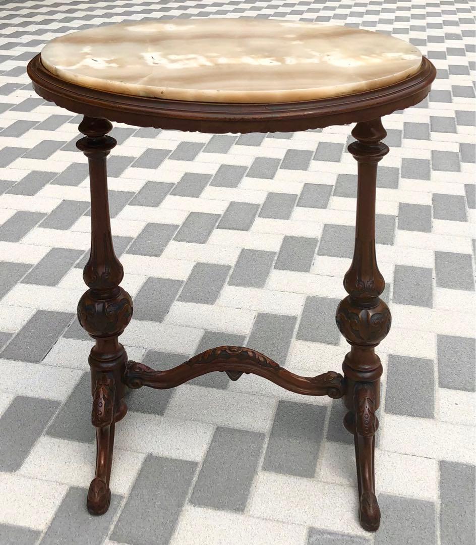 骨董家具　英国製　アンティーク 天然　アラバスター大理石　天板 サイドテーブル