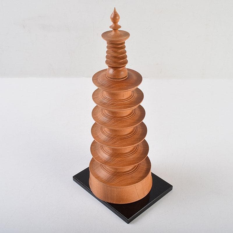 仏教美術　木彫　四天王寺古材　五重塔　多宝塔　百萬塔　台付　共箱　M　R9281