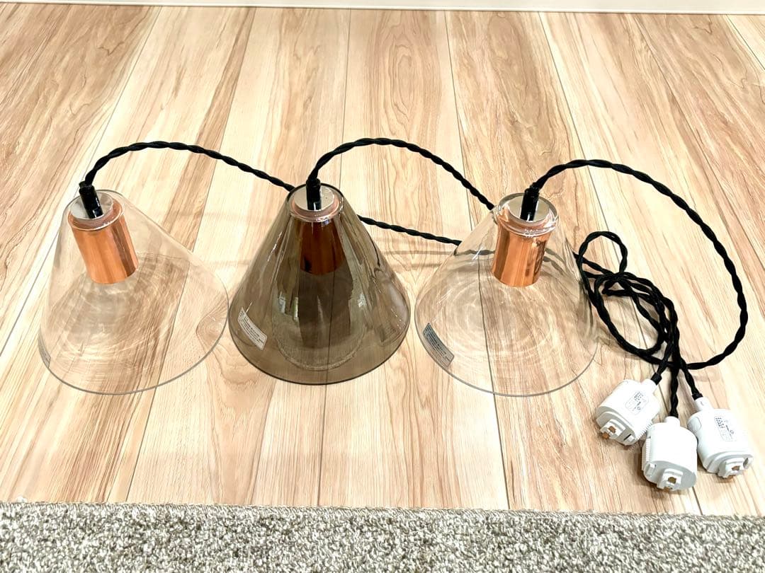 ペンダントライト 3灯 ガラス クリア スモーク ダクトレール シンプル 三角