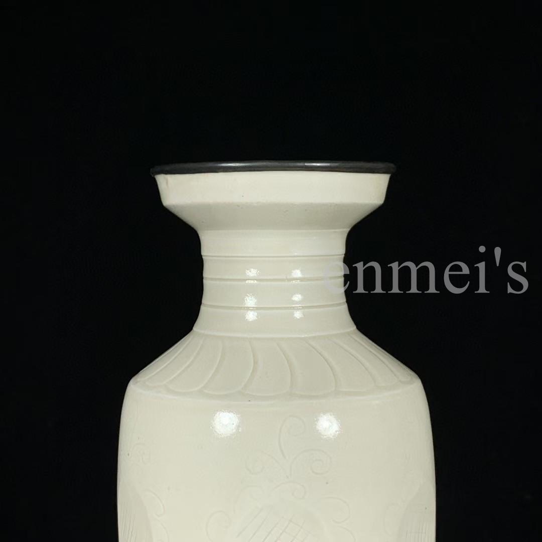 宋代 定窑 包口刻花卉纹盘口瓶 陶芸 文房具 置物 古美術 花瓶 禮品 年代物