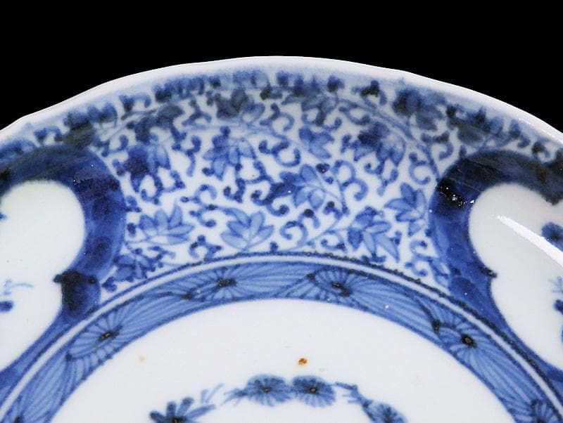 古伊万里　染付 窓絵　松竹梅に萩唐草の図　５寸半皿　291AS-CWt