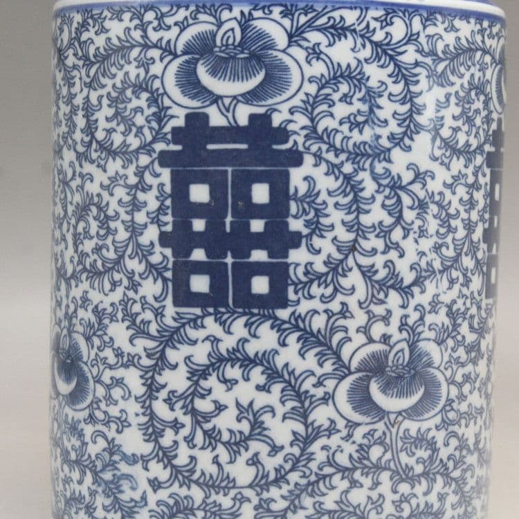 青花纏連蓋缶 茶道具 景徳鎮 陶磁器 装飾品 現代工芸品 美術品 置物