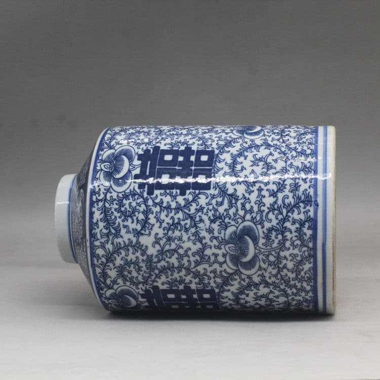 青花纏連蓋缶 茶道具 景徳鎮 陶磁器 装飾品 現代工芸品 美術品 置物