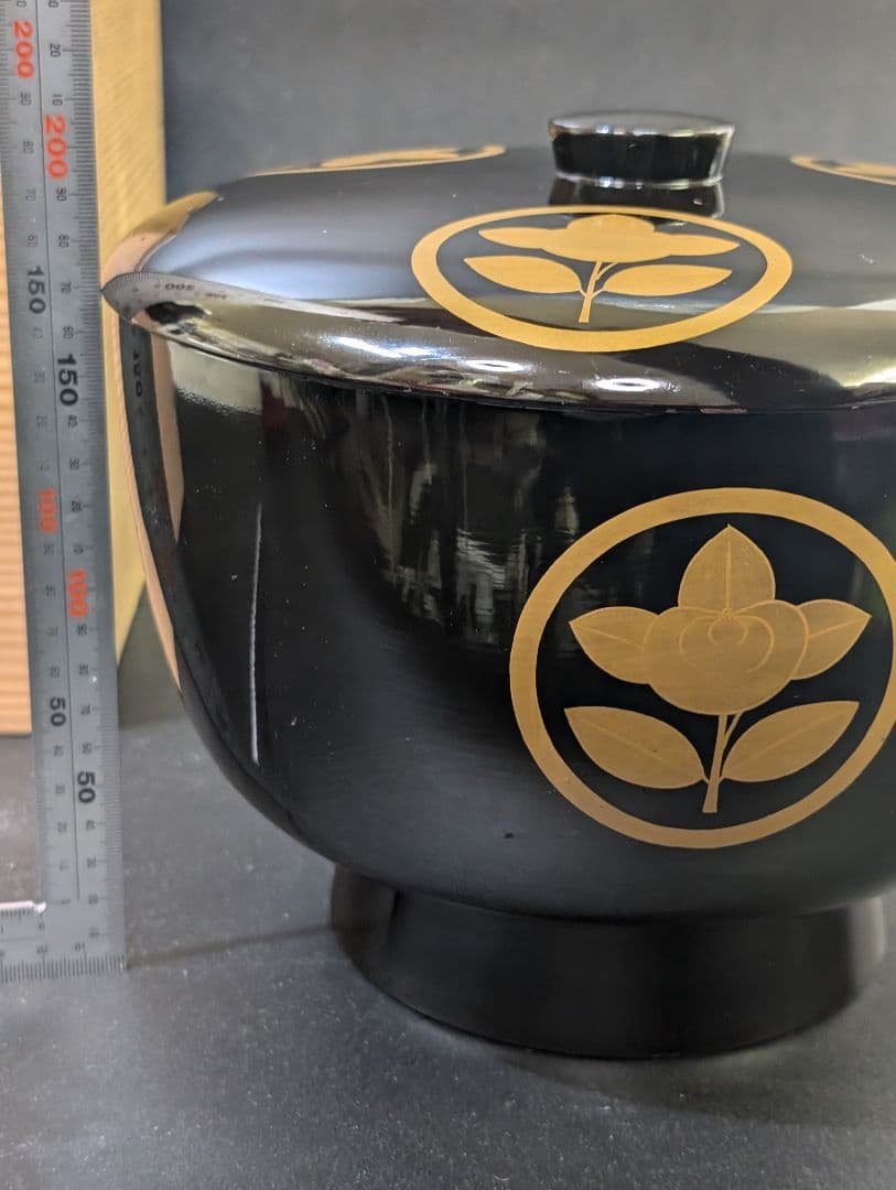 大名道具 時代 家紋 蒔絵 喰籠 井伊家 丸に橘 金蒔絵 大平 菓子器 木箱入り