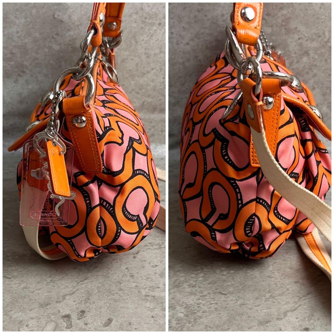 ✨良品✨️COACH 2way ショルダーバッグ オプアート 総柄 オレンジ