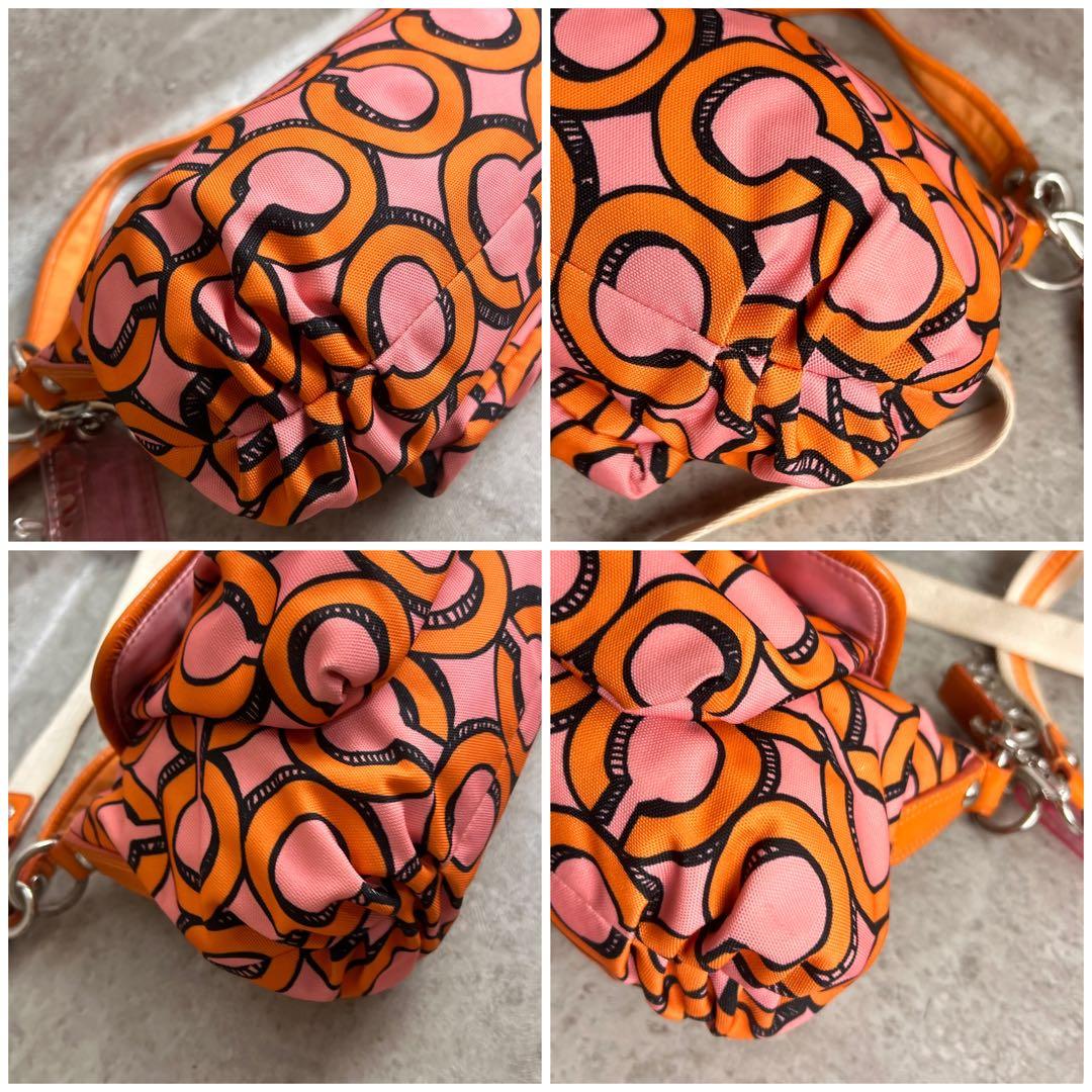 ✨良品✨️COACH 2way ショルダーバッグ オプアート 総柄 オレンジ