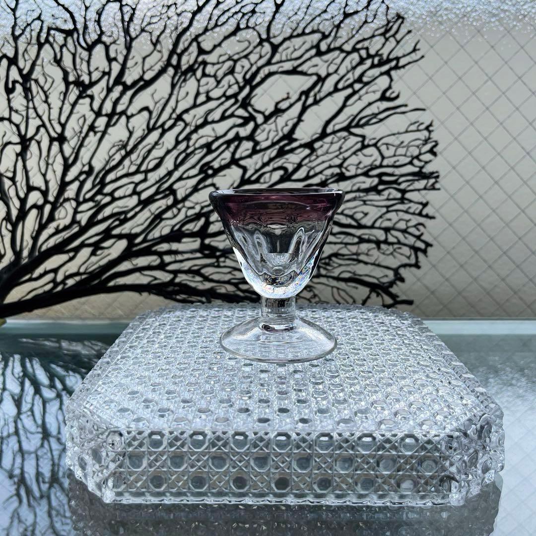 骨董　時代ガラス　吹きガラス　臙脂色リップ　アイスクリームグラス　氷コップ１客