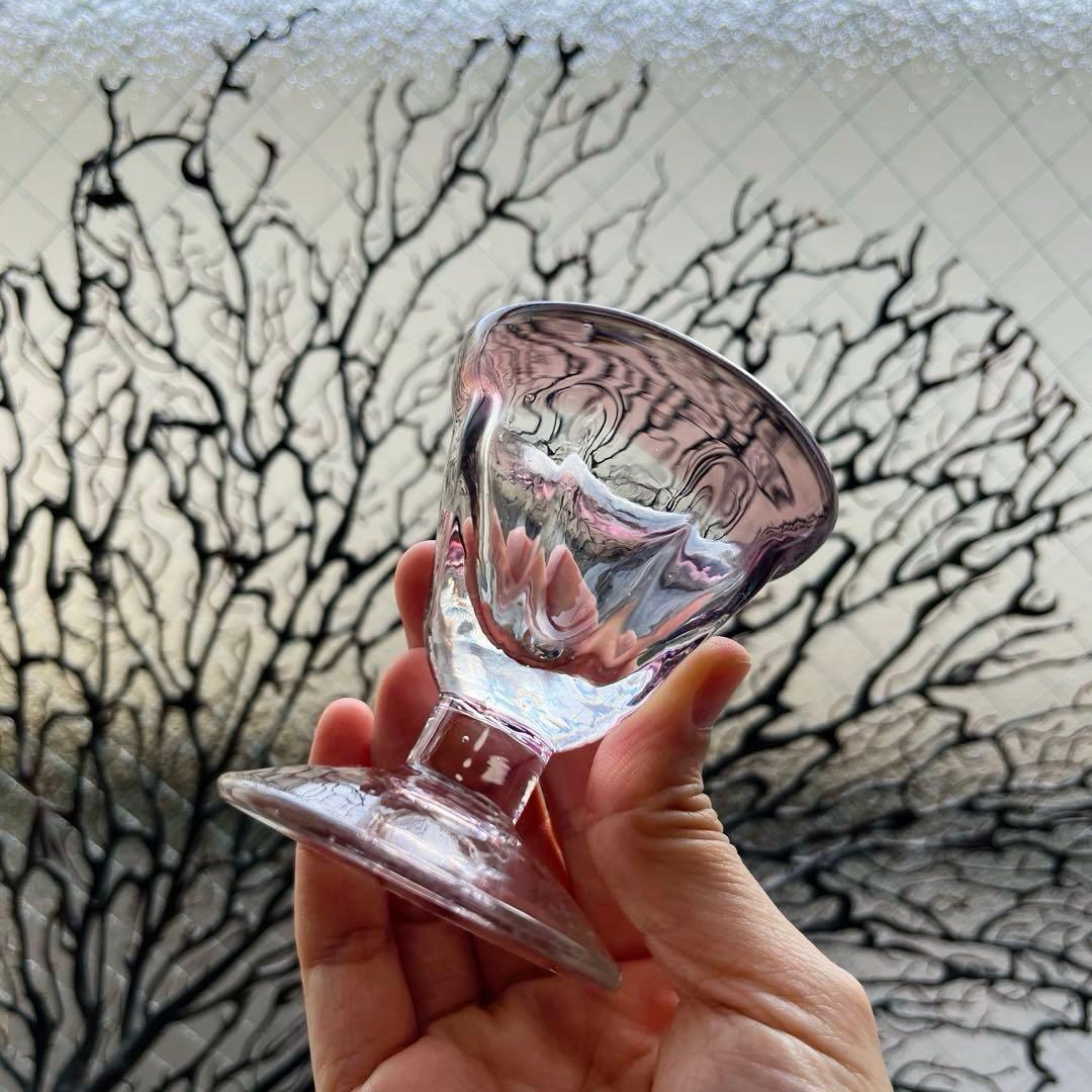 骨董　時代ガラス　吹きガラス　臙脂色リップ　アイスクリームグラス　氷コップ１客