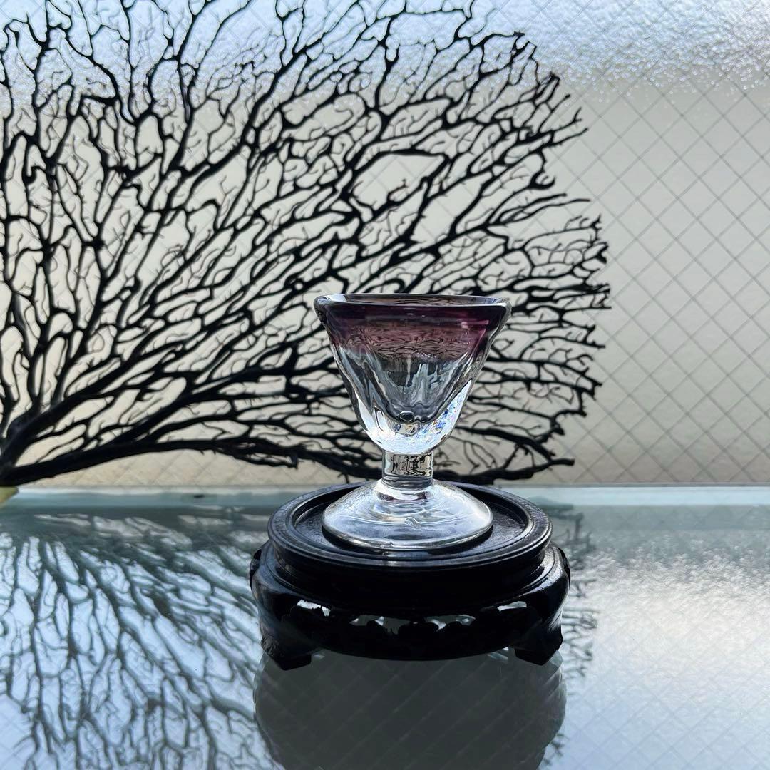 骨董　時代ガラス　吹きガラス　臙脂色リップ　アイスクリームグラス　氷コップ１客