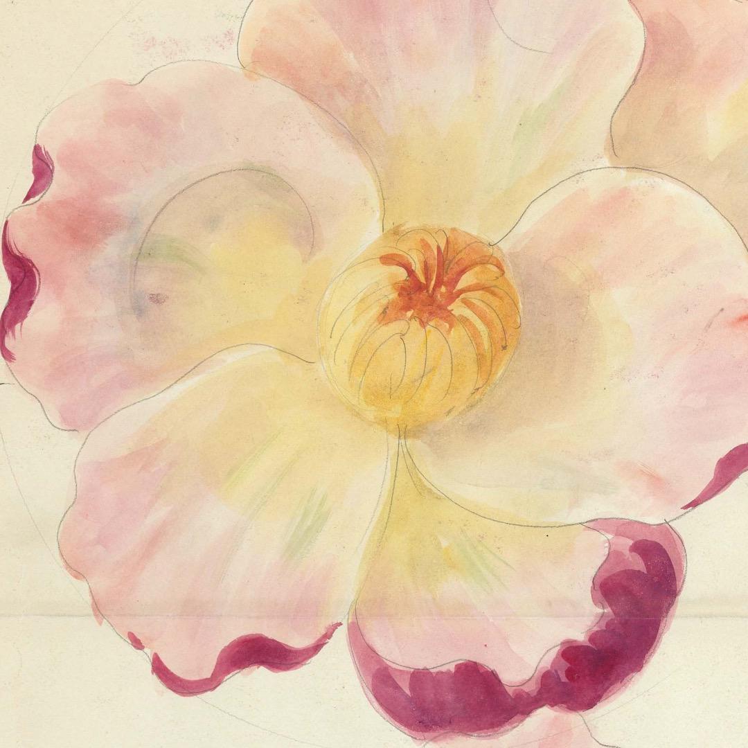 「モクレンの花柄のデザイン画」 【フレームサイズ 32×26cm】