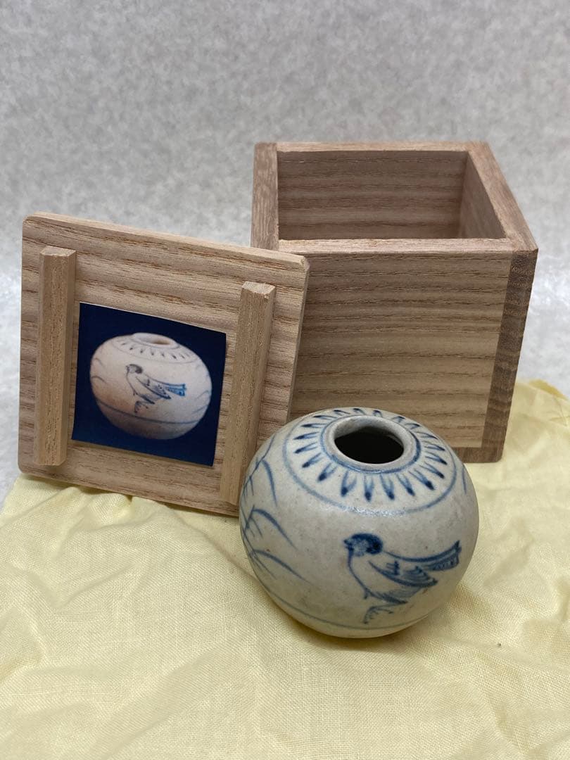 希少 15世紀～16世紀 安南染付 鳥図小壷 茶入 煎茶道具 茶道具