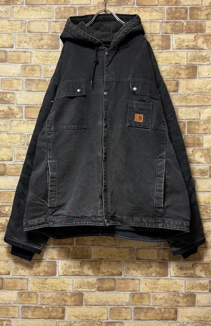 カーハート　メキシコ製　ダック地　アクティブジャケット　裏ボア　ブラック　2XL