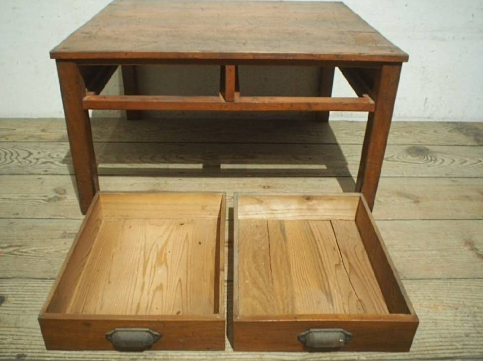 1016 ヴィンテージ　シンプルな文机　ローテーブル　引き出し　古家具　レトロ