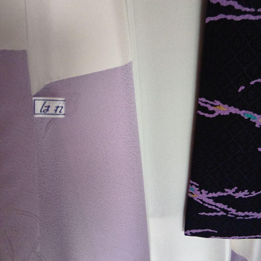 ☆専用です　美品　上質小紋　友禅作家　千地泰弘 落款　黒と紫　ガード加工　正絹