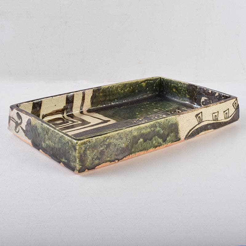 和食器　織部焼　廣永窯　坪島土平作　長方鉢　共箱　M　R9198